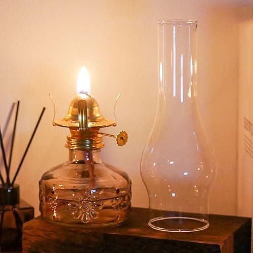 GXFCCYXT 2 Pcs Chamber Oil Lamp Brown Vintage Glass Clear Kerosene Lamp Indoor Decorative Hurricane Lamp Oil Lamps for Indoor Use or Tabletop Decor and Emergency Lighting thumbnail 4
