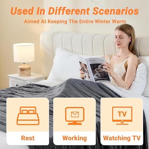 Electric Blanket Heated Queen, Soft Flannel 84"x90" Heating Blanket with 8 Hours Auto Off 10 Fast Heating Levels Machine Washable Sherpa Heated Blanket with Overheating Protection thumbnail 5