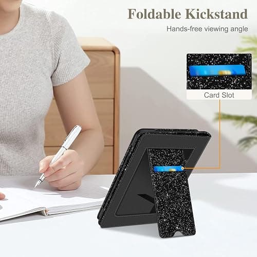 Fintie Case for 7"/6.8" Kindle Paperwhite(12th/11th Generation-2024/2021) and Kindle Colorsoft Signature Edition -Slim Foldable Stand Cover Auto Wake/Sleep for Paperwhite 2024, Glitter Black thumbnail 5