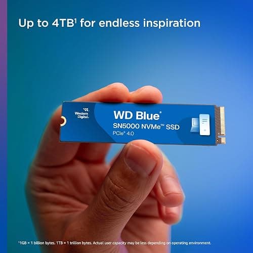 WD Blue SN5000 1TB SSD, M.2 2280 NVMe SSD, Read speeds up to 5150 MB/s, PCIe Gen4, nCache Technology, Free Acronis True Image data migration software, Internal solid state drive, Color May Vary thumbnail 3
