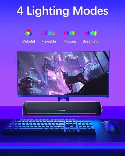 Computer Speakers, Hi-Fi Sound Quality Computer Sound Bar, Bluetooth 5.0 & 3.5mm Wired PC Speakers with 4 Dynamic Lighting Modes, USB Powered Speakers for PC, Desktop, Laptops, Phones, Monitors, Xbox thumbnail 3