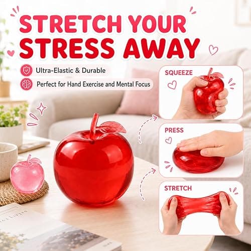 Apple Squishy,Pink Apples Squishy Shaped Stress Balls,Slow Rebound Clear Fruit Squeeze Fidget Toy Anxiety Relief Soft Stress Ball Pinch Sensory Toy (Pink) thumbnail 7