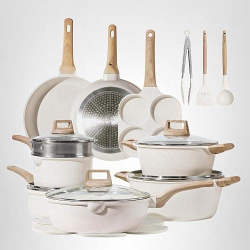 CAROTE 21Pcs Pots and Pans Set, Nonstick Cookware Sets, White Granite Induction Cookware Non Stick Cooking Set w/Frying Pans & Saucepans(PFOS, PFOA Free) thumbnail 10