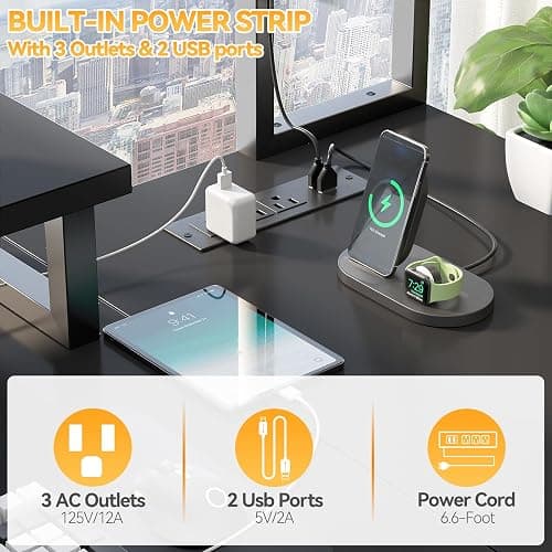 Aheaplus Small L Shaped Gaming Desk with LED Lights & Power Outlets, Reversible L-Shaped Computer Desk with Monitor Stand & Storage Shelf, Corner Desks Home Office Desk with Storage Bag, Black thumbnail 4