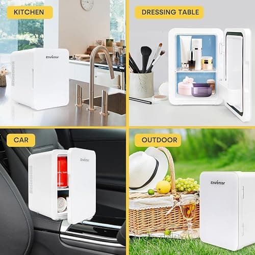 Enventor Mini Fridge 4 Litre, 6 Can Mini Fridges for Bedrooms, AC+12V DC Power Cooler & Warmer, Portable Small Fridge for Car, Travel, Home/Skincare, Makeup, Cosmetics/Drinks, Fruit, Food, White thumbnail 6