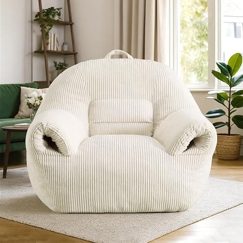 Peace nest Bean Bag Chair with Memory Foam Filled Ultra Soft Corduroy Cover for Adults Comfy Fur Bean Bag Chairs with Armrests for Bedroom Living Room Office Dorm Reading Beige thumbnail 7
