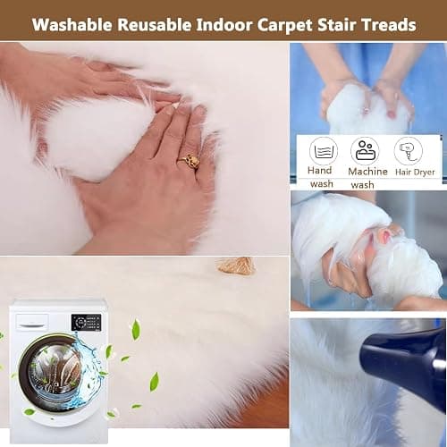 Soft Shaggy Plush Carpet Stair Treads for Wooden Steps Indoor,Non-Slip Fluffy Stair Runners Mat Staircase Rugs,Self Adhesive Stairway Grip Step Treads,Washable Stair Safety Mats Covers,Easy to Install thumbnail 6