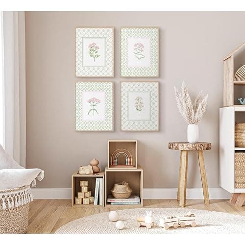 Nursery Girl Floral Wall Art Wildflower Baby Room Canvas Wall Decor Pink Green Flower Prints Poster Watercolor Pastel Botanical Picture Painting Nursery Artwork for Girls Bedroom 8x10x4 Inch Unframed thumbnail 4