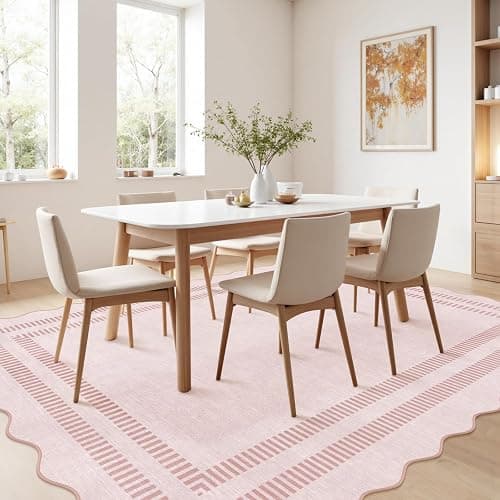 LORWER Pink Rugs for Bedroom Girls, 5x7 Washable Non Slip Area Rugs for Living Room, Soft Vintage Ultra-Thin Scalloped Carpet for Nursery Dorm Home Decor thumbnail 8