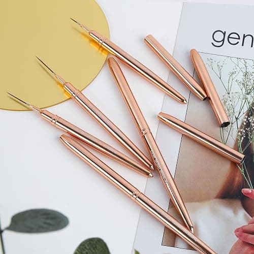 Artdone Metallic Nail Art Pens, Liner Brushes Set, 5PCS Copper Color Nail Tools For Long Lines, Thin Details, Fine Drawing, Liner Brush UV Gel Polish Painting Nail Design Sizes 5/8/12/20/25mm thumbnail 7
