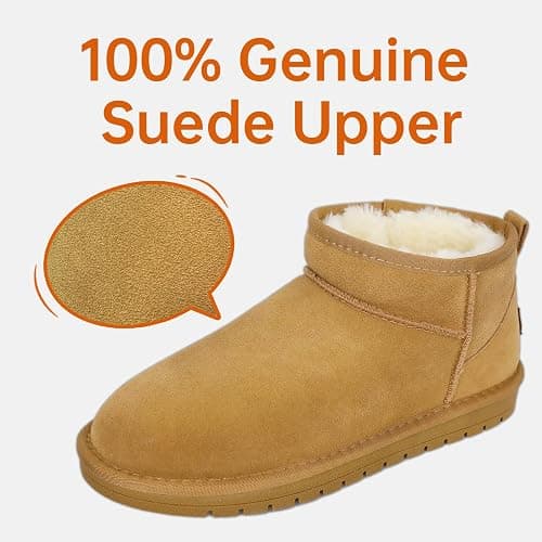 EVELLYHOOTD Genuine Suede Ankle Snow Boots for Women Men-Water Resistant Warm Flat Padded Winter Fuzzy Mini Boots with Cozy Faux Fur Lining thumbnail 2