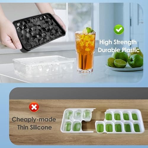 WIBIMEN Ice Cube Tray with Lid and Bin - Round Ice Trays for Freezer with Lid - Ice Cube Trays for Freezer with Ice Container (0.8"-2PACK Black) thumbnail 7