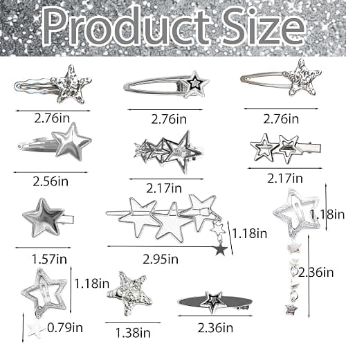 20pcs Silver Hair Clips for Women,Y2K Star Hair Clips,Metal Barrettes 12 Shapes Pentagram Bobby Pin for Girls Styling Star Hairpin Cool Hairpin Set thumbnail 2