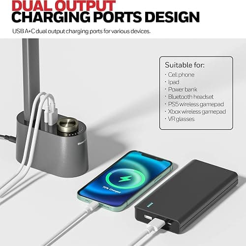 Honeywell HWT-H01 LED Desk Lamp Stepless Dimmable Table Lamp with USB A+C Dual Charging Port Eye-Caring Foldable Desk Light with 3 Color Modes for Home Office Bedroom Reading Study Sunturalux (Gray) thumbnail 5