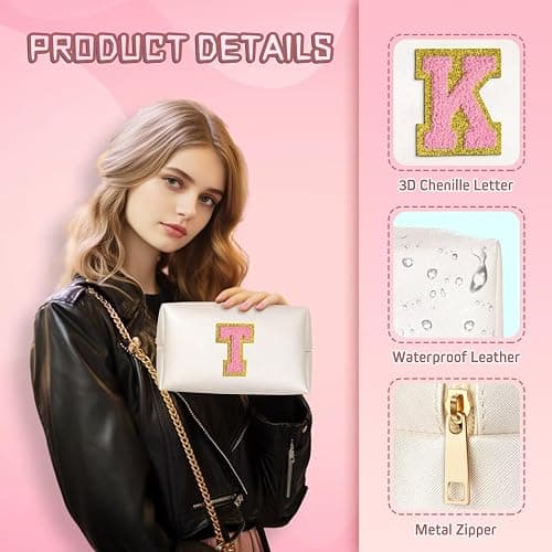 TOPEAST Christmas Gifts for Women Teen Girls - Stocking Stuffers for Teen Girls Gifts Trendy Stuff, Travel Makeup Bag, Initial Cosmetic Bag Toiletry Pouch (White A) thumbnail 4