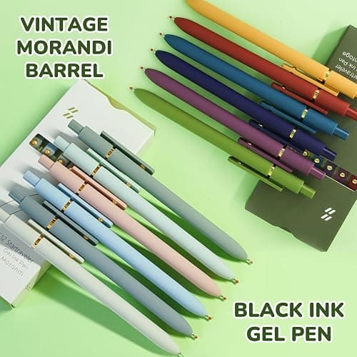 UIXJODO Gel Pens, 12 Pcs Black Ink Pens for Women, 0.5mm Fine Point Smooth Writing Pens, High-End Series Retractable Pens for Journaling Note Taking (12 Pcs Gold Morandi and Vintage) thumbnail 6