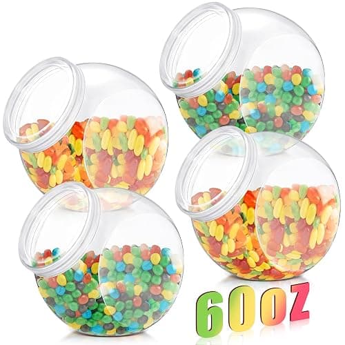 Willinglong 4 Pcs 60 oz Plastic Candy Jar with Lid for Candy Buffet Large Storage Jar Clear Food Storage Canisters Kitchen Countertop Container for Cookies Snacks Indoor Outdoor - Image 1