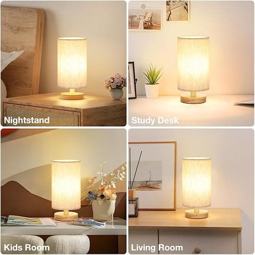 Fenmzee 9" Small Table Lamp for Bedroom - Inline Control with 3000K Bulb | Cream Shade and Wood Base | 680 Lumens | Easy Assembly | Minimalist Design | E26 | for Kitchen | for Kids Room thumbnail 7