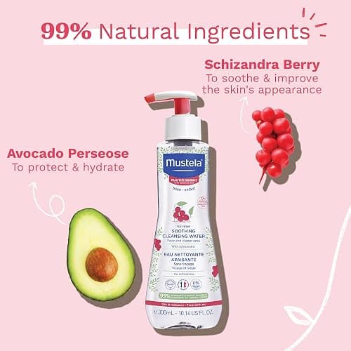 Mustela Baby Soothing Cleansing Water - No-Rinse Micellar Water for Very Sensitive Skin - with Natural Avocado & Schizandra Berry - Fragrance Free & EWG Verified - 10.14 fl. oz. thumbnail 3