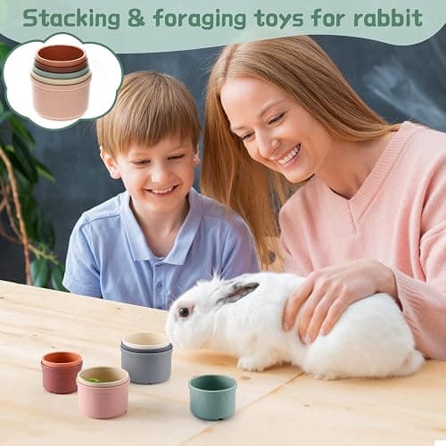 MEWTOGO 8 Pcs Stacking Cups for Bunny - Multi-Colored Reusable Rabbits Bunny Toys of Different Sizes, Safe Plastic Nesting Toys for Guinea Pig Hamster Gifts Hiding Food and Playing thumbnail 2
