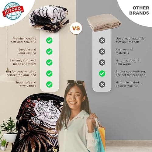 Hiyoko 5.3 lbs White Tiger Blanket Queen Size Heavy Thick Warm for Family and Friends - Korean Mink Blanket (75" x 90"), San Marcos Mexican Blankets thumbnail 5