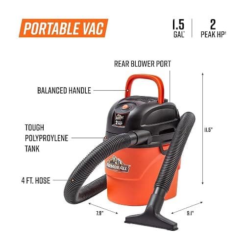 Armor All® AA155 1.5-Gallon 2 Peak HP Portable Wet/Dry Vacuum, Orange thumbnail 3