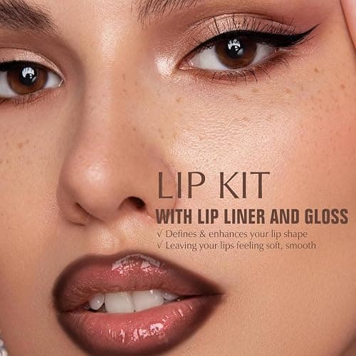 Wugbc Nourishing Lip Gloss Set with Brown Lip Liner, Hydrating Lip Kit Nude Pink Lipstick for Women Matte Lip Liner Pencil Moisturizing Lightweight Non Sticky Tinted Lip Click Balm Makeup thumbnail 2