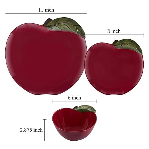 UPware 12 Piece Apple Melamine Dinnerware Sets, Outdoor Dishes Set, Plates and Bowls Sets, Service for 4, Red thumbnail 2