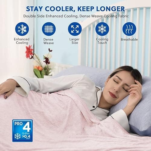 HOMFINE Cooling Blankets for Hot Sleepers - Summer Blanket Thin Lightweight Breathable Soft Double Side Enhanced Cooling for Bed Couch Sofa, Keep Cool for Night Sweats (Pink, 108 x 90 inches) thumbnail 3