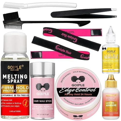 Wig Glue for Front Wigs Adhesive for Closure Wigs Extensions - Lace Melting Spray for Wigs Lace Front Hair Glue Tools with Remover Hair Wax Stick Edge Control Wig Cap Edge Comb Elastic Bnad Set - Image 1