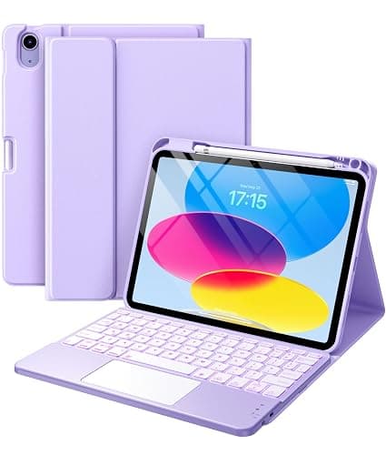 Harvopu Compatible for iPad 11th 10th Generation Case with Keyboard, Folio Cover with Pencil Holder, Multi-Touch Trackpad, 7 Color Backlit, Detachable Keyboard for iPad (A16) 11th/10th Gen (Purple) - Image 1