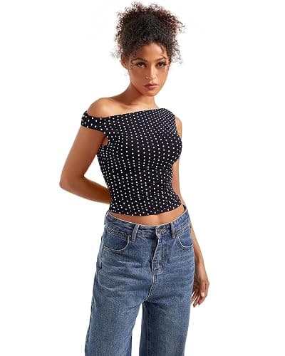 SUUKSESS Women Off Shoulder Tops Sleeveless Shirts Y2K Going Out Crop Tank Top thumbnail 4