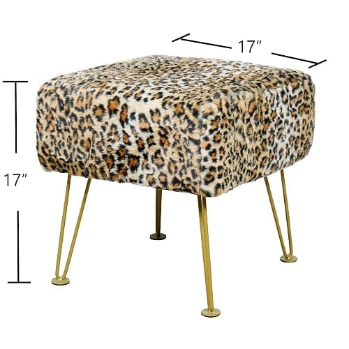 Warmaxx Leopard Print Square Ottoman 17"x17"x17" Faux Fur Entryway Bench Footrest Stool Accent Seating Cheetah Furry Ottoman Bedroom Vanity End of Bed for Bathroom Living Room Decor thumbnail 2