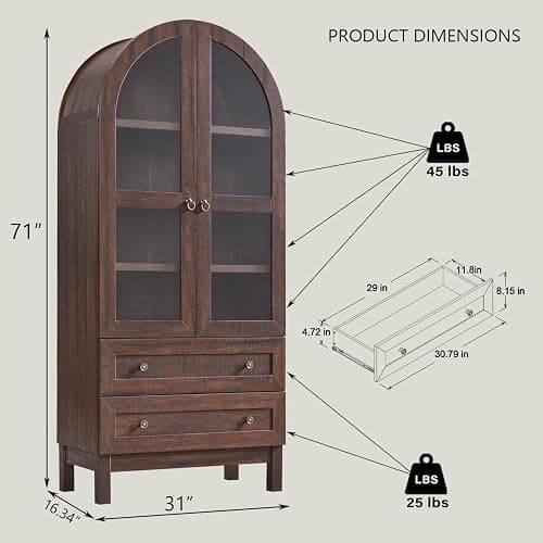 IFGET 71" Tall Arched Kitchen Pantry Cabinet, Wood Kitchens Storage Cabinets with 2 Large Drawers and Adjustable Shelves, Modern Farmhouse Versatile Cupboard for Kitchen, Dining Room, Bathroom, Brown - 1 - Brown thumbnail 2