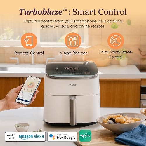 Cosori 9-in-1 TurboBlaze Air Fryer 6 Qt, Smart Control, 90°–450°F, Shake Reminders, Precise Heating for Even Results, Air Fry, Roast, Bake, Broil, Dry, Frozen, Proof, Reheat, Keep Warm, 120V, Cream thumbnail 3