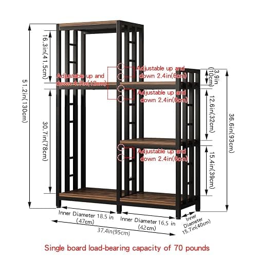 jarrvz 6-Tier Kitchen Bakers Rack, Freestanding Mini Fridge Stand Height Adjustable Bakers Rack with Storage, Sturdy Microwave Stand with Storage, Mini Fridge, Coffee Bar for Living Room Rustic Brown thumbnail 2