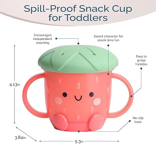 Itzy Ritzy Toddler Snack Cup - Spill-Proof Snack Cup for Toddlers with Soft Silicone Lid for Easy Food Access - Easy-To-Hold Kids Snacks Container With Handles - Ideal for 12 months & Up (Strawberry) thumbnail 3