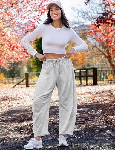 TARSE Women’s Barrel Sweatpants Loose Fit Lounge Pants Casual Wide Leg Pants Cotton Comfy Elastic Waist Joggers with Pockets thumbnail 2