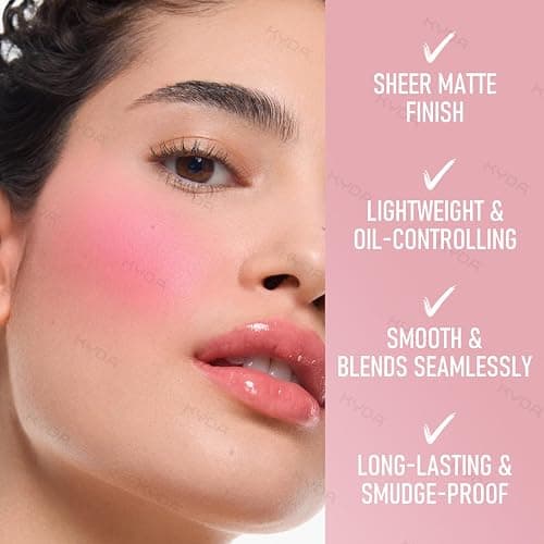 KYDA 2 Colors Cream and Powder Blush Palette, 2-In-1 Matte Contour Blush Makeup for Cheeks, High Pigmented Waterproof Face Cheek Blusher, Natural Contour Palette Powder, 02Soft Blue Pink thumbnail 5
