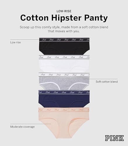 Victoria's Secret PINK Women's Cotton Logo Hipster Underwear, Moderate Coverage Panties for Women, Multi Pack (XS-XXL) thumbnail 4