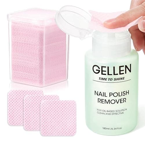 Gellen Nail Polish Remover with Lint Free Nail Wipes, 6.1 Fl.Oz Non Acetone Polish Remover Jasmine Scent, 200PCS Soft Non-Woven Nail Polish Remover Pads in One Kit for DIY at Home Salon Nail Supplies - Image 1