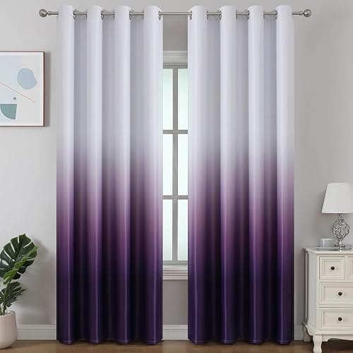 Estelar Textiler Purple and Greyish White Gradient Blackout Curtains 84 Inch Length 2 Panels Set for Bedroom, Ombre Light Blocking Insulated Thermal Window Grommet Curtains for Living Room, 52Wx84L thumbnail 9