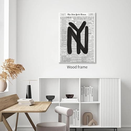 Black and White Newspaper Wall Art Vintage New York City Poster Trendy Minimalist Aesthetic Canvas Prints 12X16 inch Framed for Apartment Bedroom Wall Decor thumbnail 4