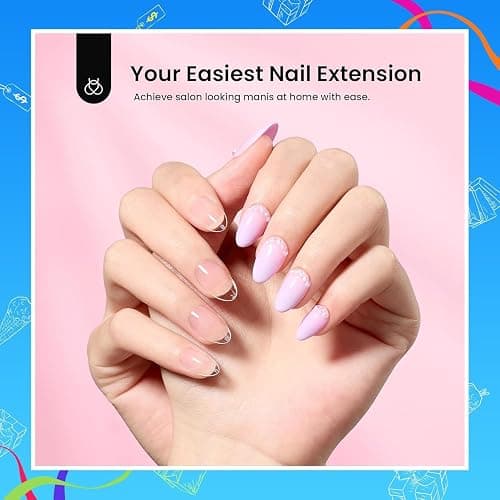 Beetles Gel Nail Kit Short Almond Gift Spree, with Dehydrator and Primer, 576Pcs Half Matte Etch-X Gel Nail Tips Solid Nail Glue Mini Lamp Acrylic Tips Easy DIY Extension Set Gift for Women thumbnail 7