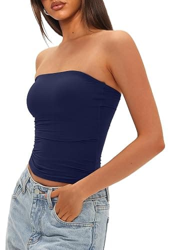 Darong Womens Padded Tube Tops Bulit in Bra Strapless Crop Tops Bandeau Double Lined Basic Going Out Tank Top thumbnail 4