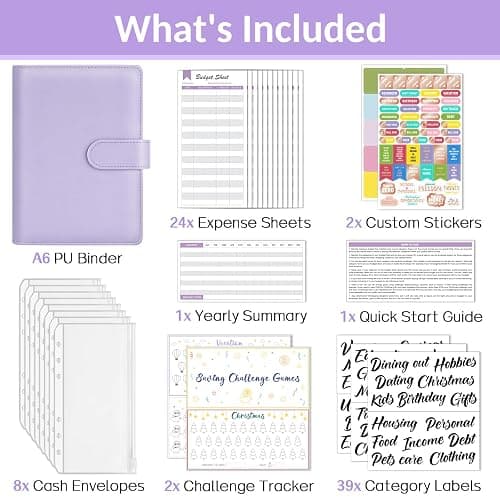 Sooez Budget Binder with Money Saving Challenge, Money Saving Binder with Cash Envelopes, Expense Sheets, Challenge Tracker & Category Labels, Envelope Savings Challenges Book for Home Office School thumbnail 3
