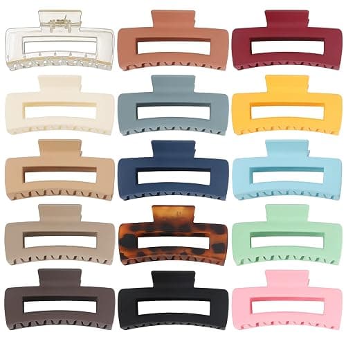 Luraseea 15 Pack Hair Claw Clips Big Hair Clips 4.1 Inch Rectangular Claw Clips for Women and Girls Non-slip Banana Jaw Clips - Image 1