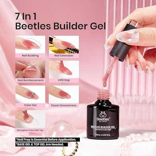 Beetles Builder Gel Set,6 Colors 7 in 1 Jelly Clear Pink Nude Builder for Nail Apex Thickening Extension Strengthen Weak Nails for Beginners DIY Salon at Home,UV & LED Lamp Needed thumbnail 4