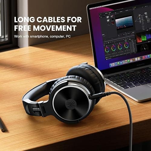 OneOdio Wired Over Ear Headphones Hi-Res Studio Monitor & Mixing DJ Stereo Headsets with 50mm Drivers and 1/4 to 3.5mm Jack for AMP Computer Recording Podcast Keyboard Guitar Laptop - Black - Black - One Size - Over-Ear Headphones thumbnail 4