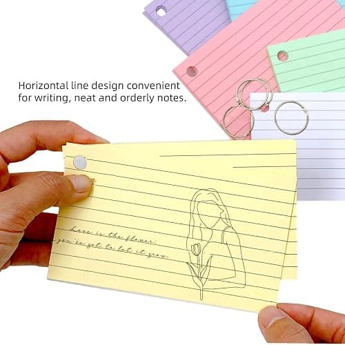 Flash Cards 300 PCS Revision Cards 3x5 Inch Kraft Paper Notecards with 6 Metal Binder Ring Multicolor Double Sided Flshcards for Office Home School Learning Record thumbnail 6
